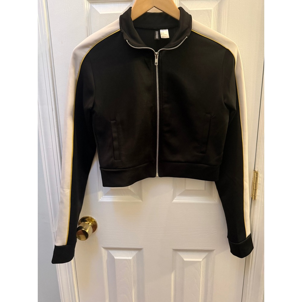 H&M Divided Track Jacket Women S Black White Gold Zip Up Y2K Retro Sporty